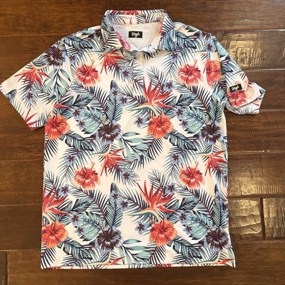 Waggle Polo Shirt Tropical Golf Vacation Size Large Stretch Comfort
